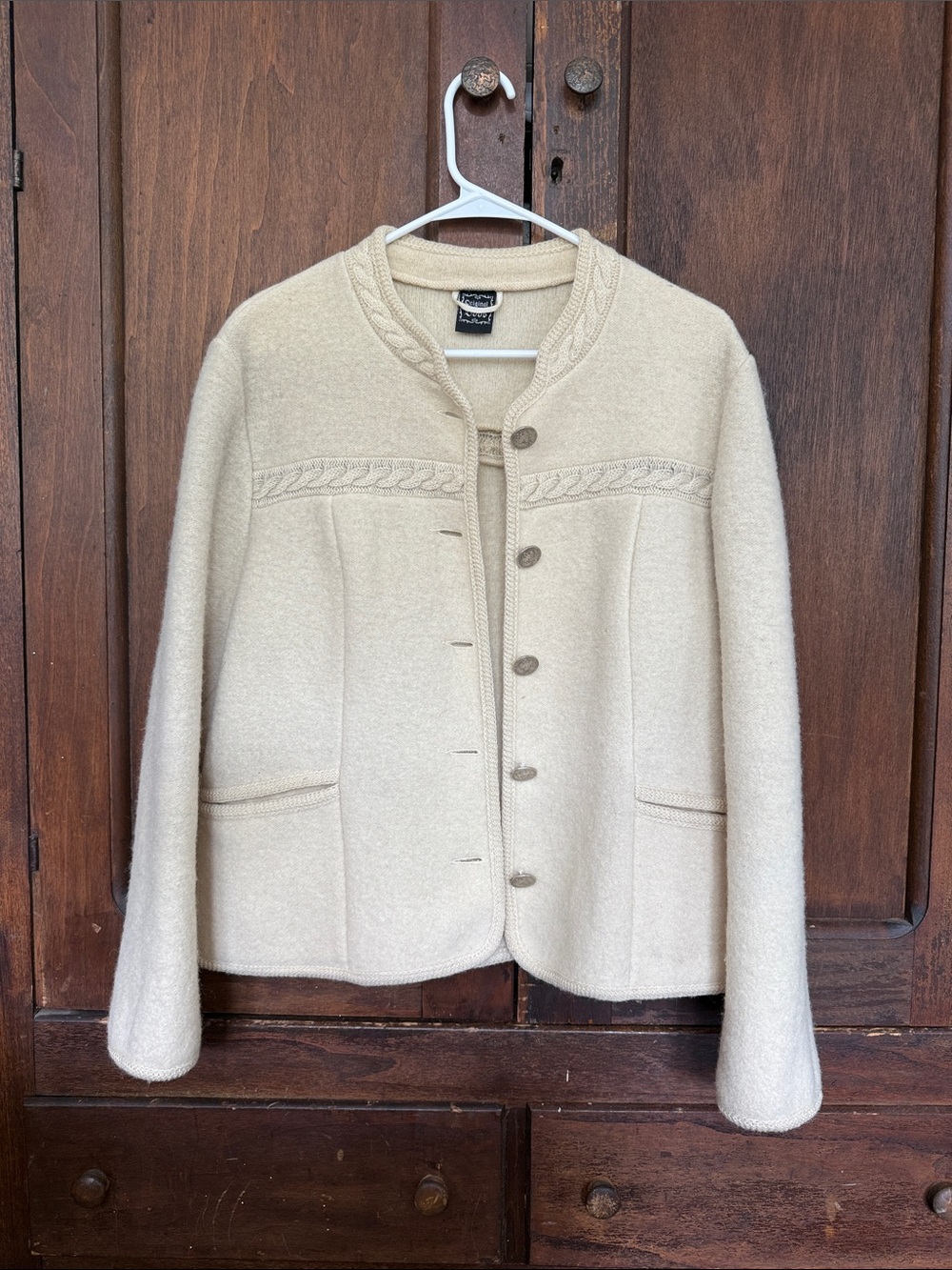 Cream Button Front Wool Cardigan Jacket